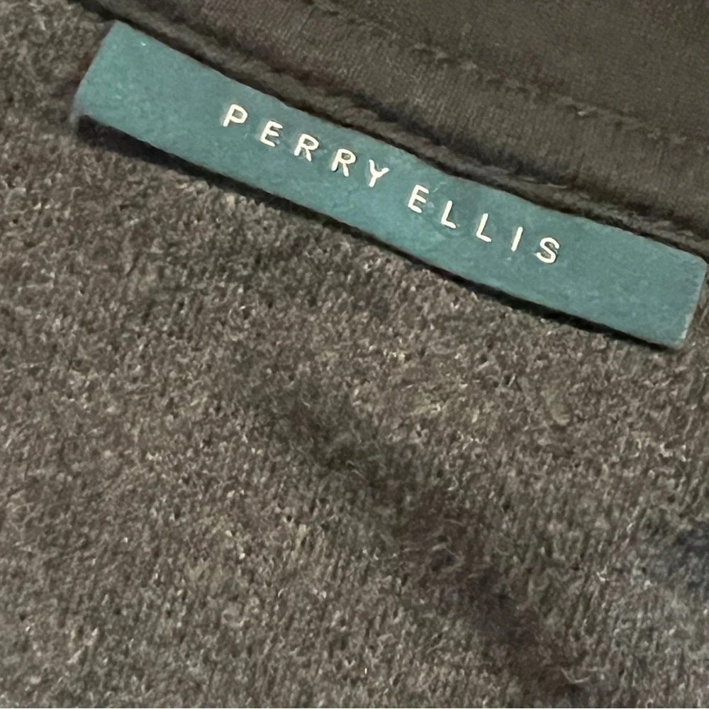 Perry Ellis Men’s Full Zip Rib Knit Ottoman Collard Sweater Black Size L